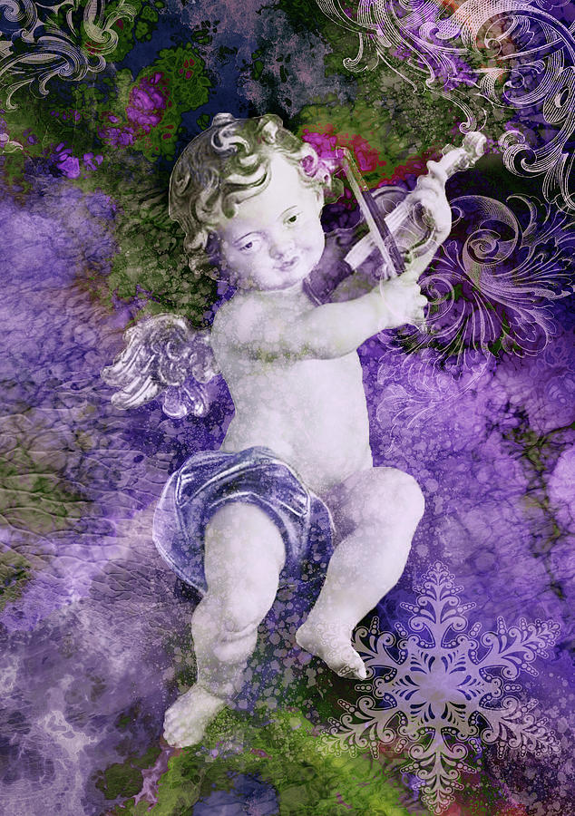 Fantasy Digital Art - Cherub with a Violin  by Grace Iradian