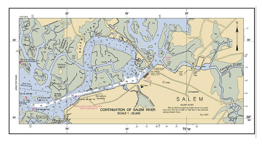Chesapeake and Delaware Canal. Continuation of Salem River, NOAA Chart 12277_3 Digital Art by Nautical Chartworks