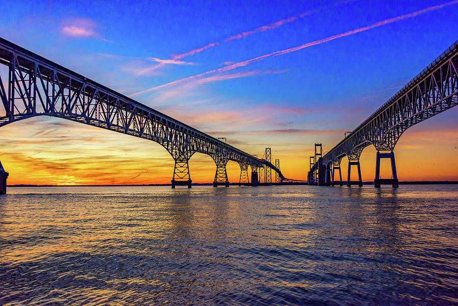 Chesapeake Bay Bridge at Sunset Photograph by Cindy Sigmon