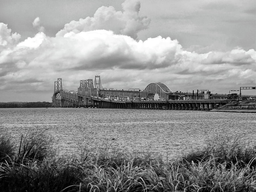 Chesapeake Bay Bridge in Black and White Photograph by Bill Swartwout