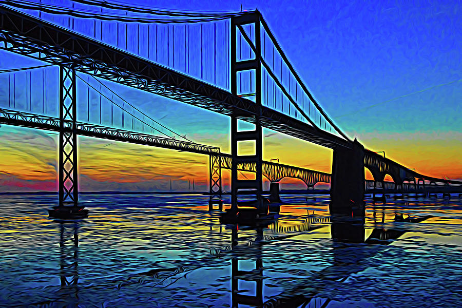 Chesapeake Bay Bridge Reflections Expressionism Photograph by Bill Swartwout