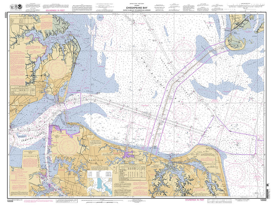 Chesapeake Bay Cape Charles to Norfolk Harbor, NOAA Chart 12222 Digital Art by Nautical Chartworks
