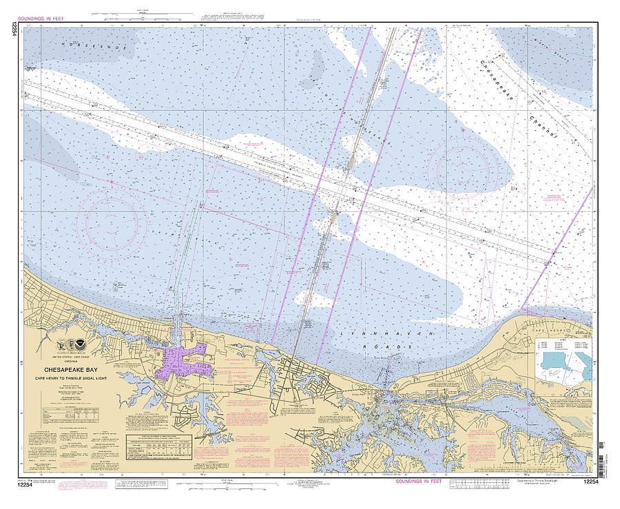 Chesapeake Bay Cape Henry to Thimble Shoal Light, NOAA Chart 12254 Digital Art by Nautical Chartworks
