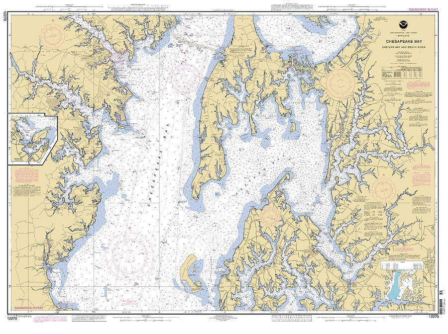 Chesapeake Bay Eastern Bay and South River, NOAA Chart 12270 Digital Art by Nautical Chartworks