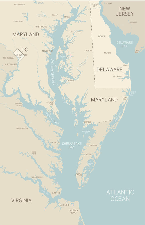Chesapeake Bay Map Drawing by Hey Darlin