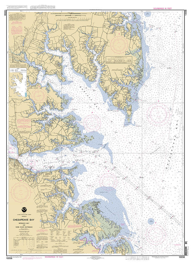 Chesapeake Bay Mobjack Bay to York River Entrance, NOAA Chart 12238 Digital Art by Nautical Chartworks