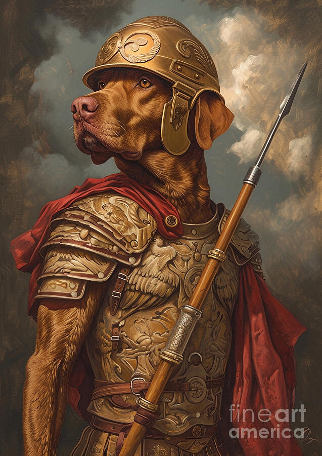 Dog Painting - Chesapeake Bay Retriever - robed in the uniform of a Roman fleet admiral by Adrien Efren