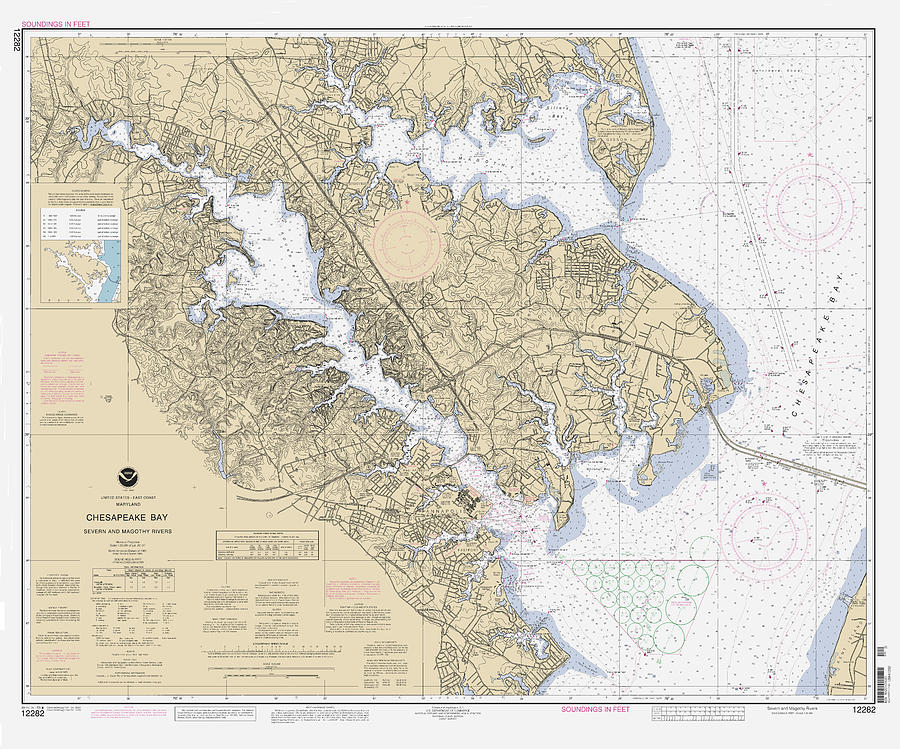 Chesapeake Bay Severn and Magothy Rivers, NOAA Chart 12282 Digital Art by Nautical Chartworks