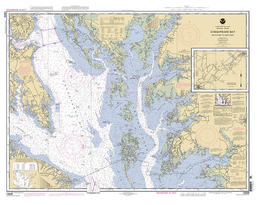 Map Digital Art - Chesapeake Bay Smith Point to Cove Point, NOAA Chart 12230 by Nautical Chartworks