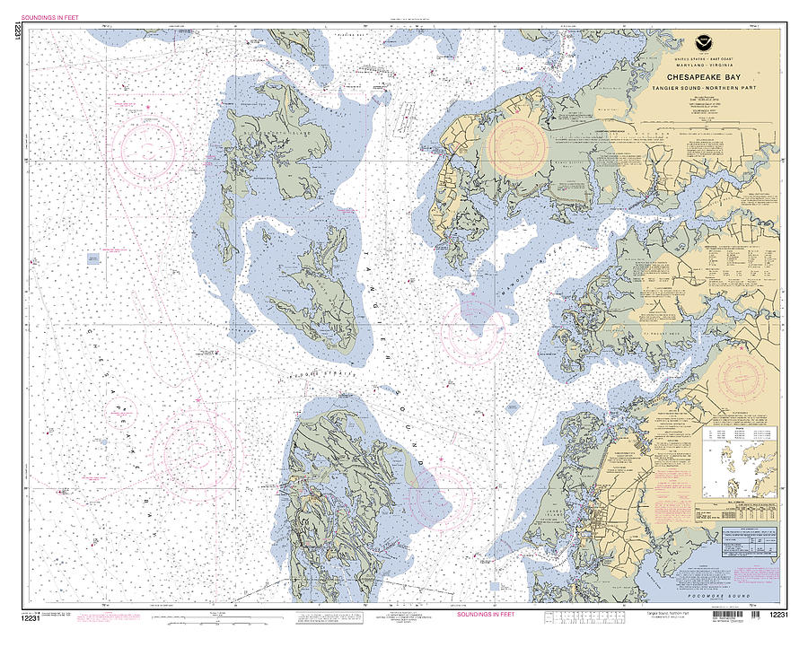 Chesapeake Bay Tangier Sound Northern Part, NOAA Chart 12231 Digital Art by Nautical Chartworks