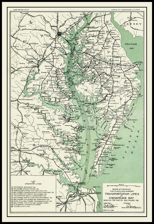 Delaware Map Photograph - Chesapeake Bay Transportation Lines Vintage Map 1926 by Carol Japp
