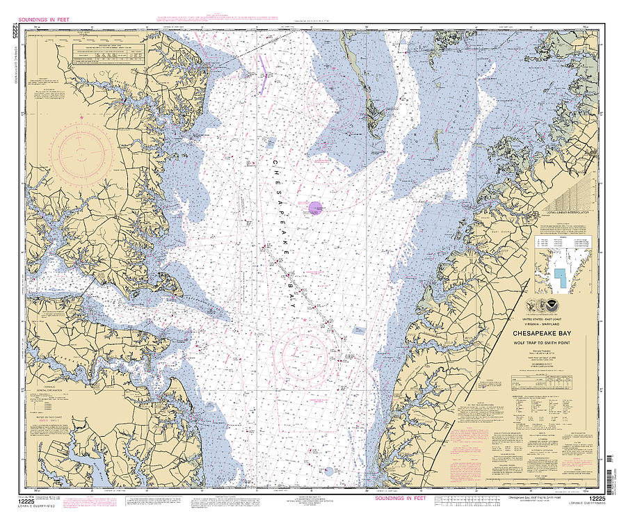 Chesapeake Bay Wolf Trap to Smith Point, NOAA Chart 12225 Digital Art by Nautical Chartworks