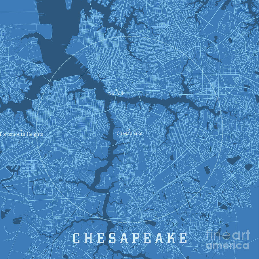 Map Digital Art - Chesapeake VA City Vector Road Map Blue Text by Frank Ramspott