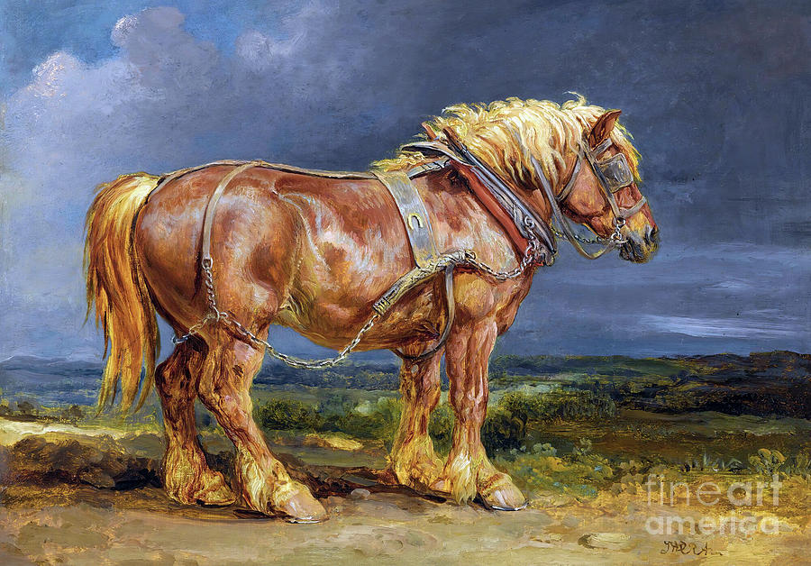 Large Horse Painting - Cheshunt The Shire Horse elephant in An Extensive Landscape  by Sad Hill - Bizarre Los Angeles Archive