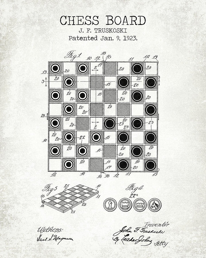 Chess King And Pieces Old Vintage Patent Drawing Print Poster