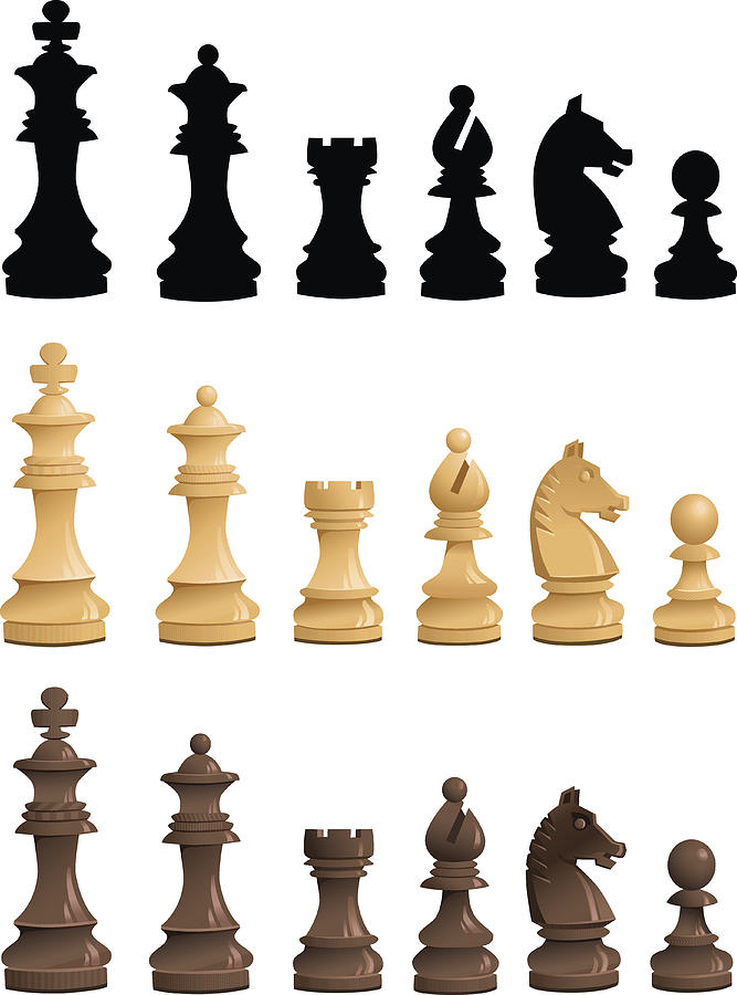 Chess Pieces Set - Black White Silhouettes Drawing by VasjaKoman