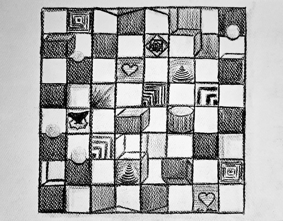 Chess Drawing - Chessboard illusions  by Lucia Waterson
