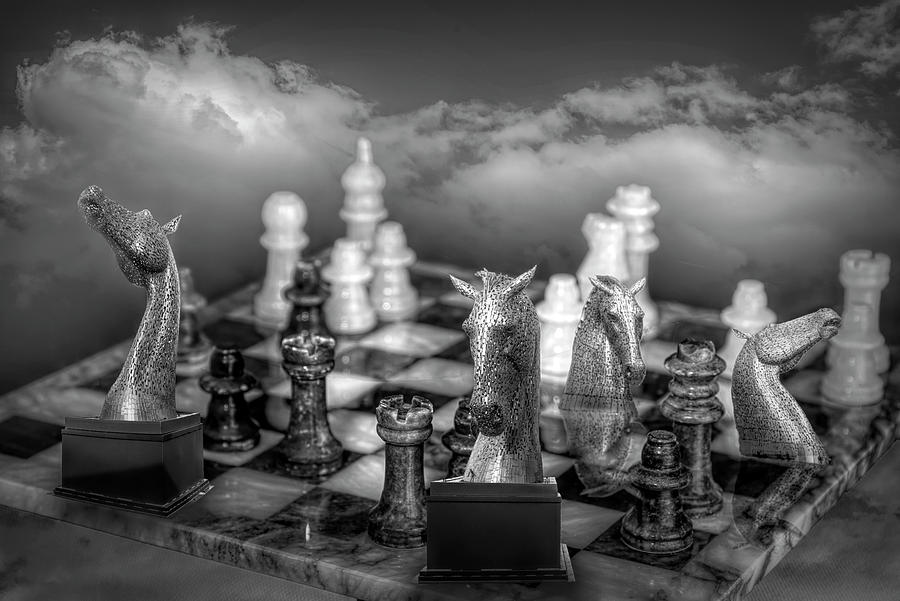 Chessboard in Black and White Digital Art by Debra and Dave Vanderlaan