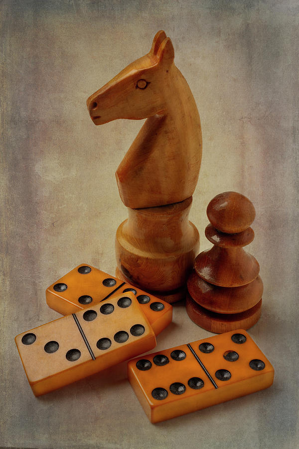 Chessmen And Dominos Photograph by Garry Gay