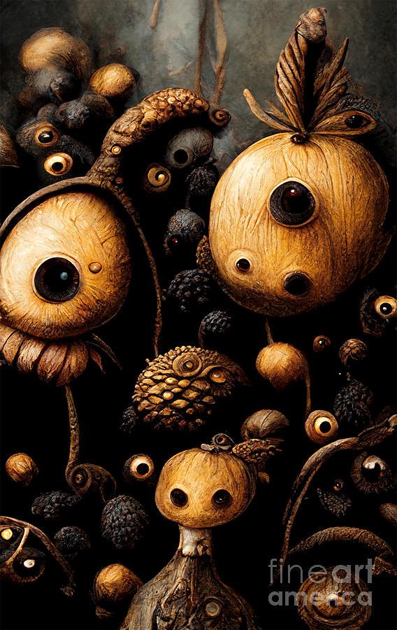 Fall Digital Art - Chestnut manikins and acorn monsters by Andreas Thaler