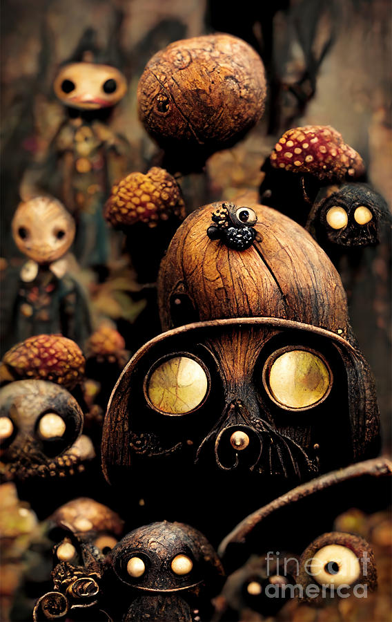 Fall Digital Art - Chestnut manikins and acorn monsters by Sabantha