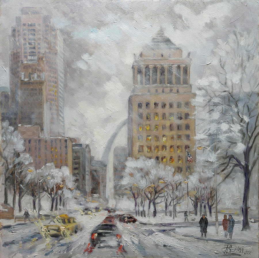 Chestnut Street in St.Louis winter Painting by Irek Szelag
