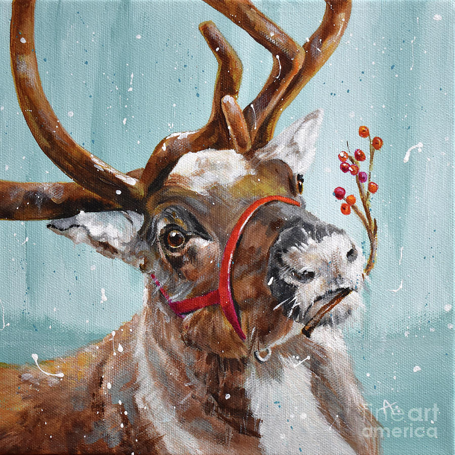 Chet - Reindeer with Berry Branch Painting by Annie Troe - Fine Art America