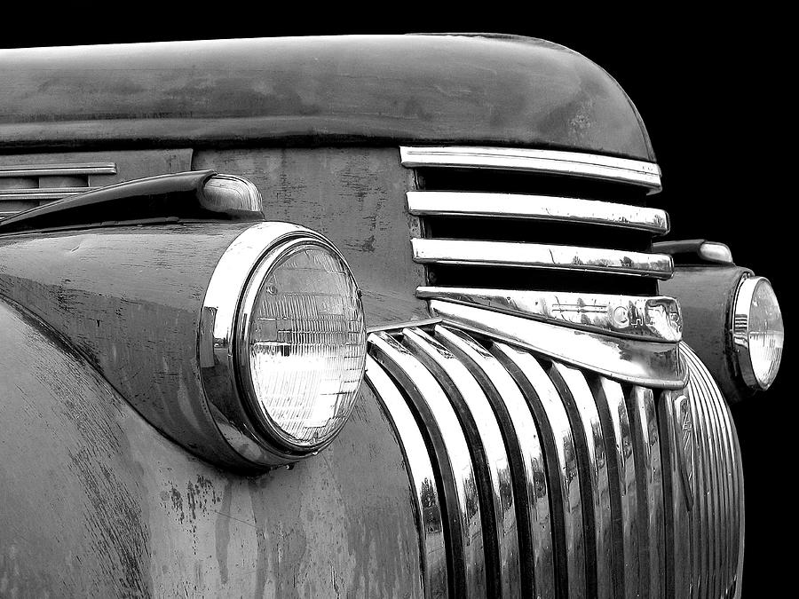 Chev grill monochrome Photograph by Larry Hunter