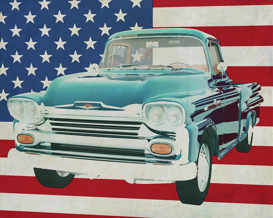 Chevrolet Apache 1959 with flag of the U.S.A. Painting by Jan Keteleer