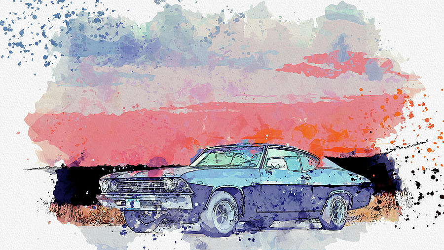 Chevrolet Chevelle -  Modern Cars Poster, Watercolors Ca 2020 By Ahmet Asar Digital Art