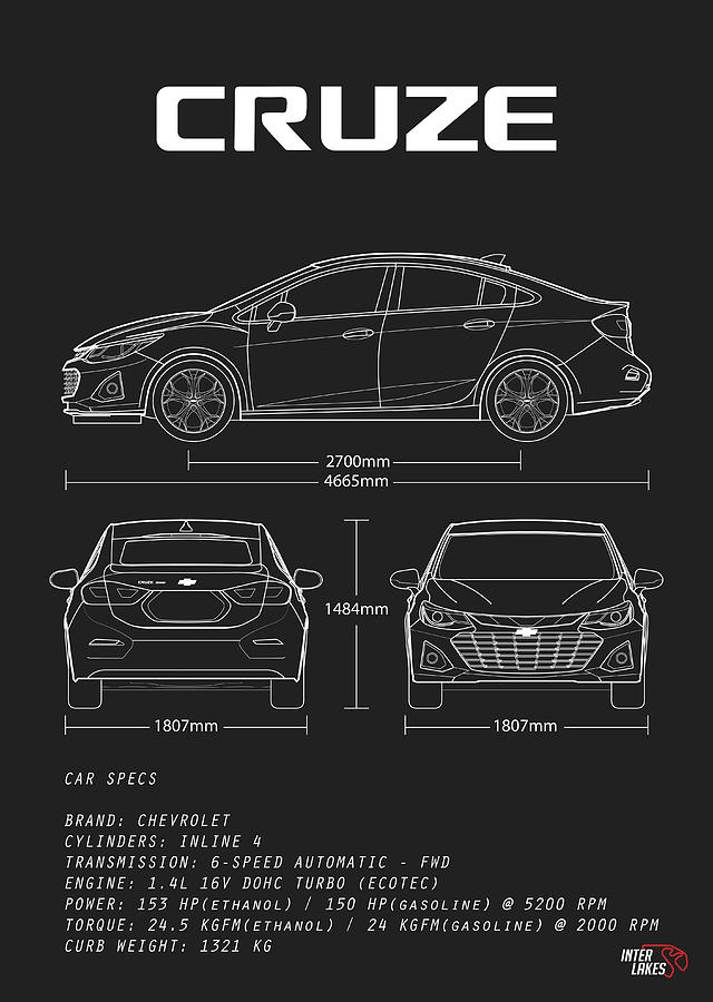 Chevrolet Cruze Premier Sedan 2020 Blueprint Interlakes Digital Art By Interlakes Fine Art