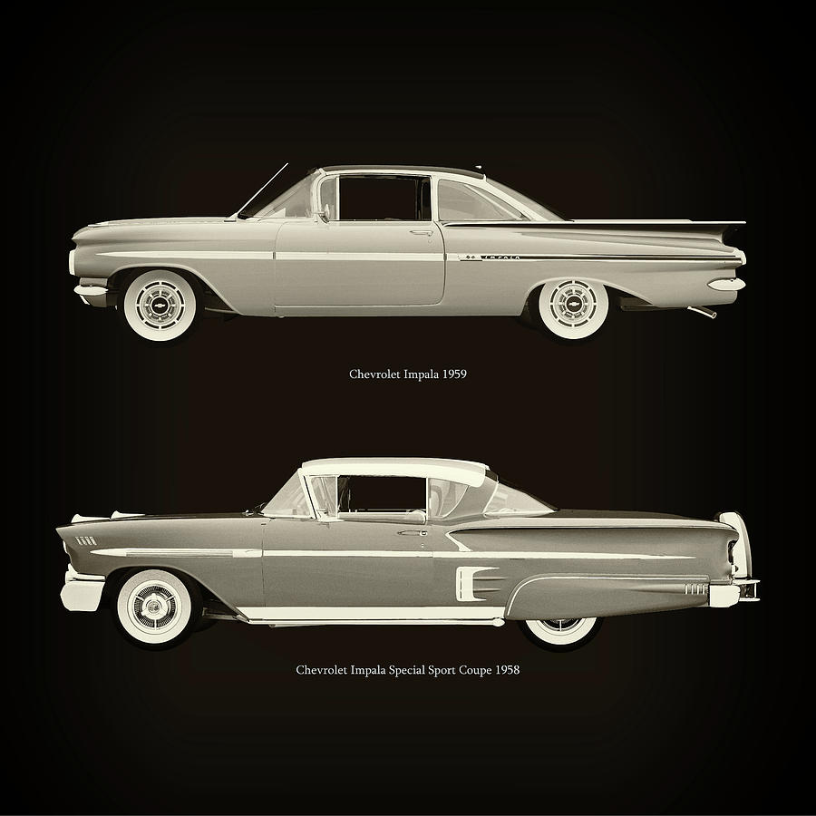Chevrolet Impala 1959 and Chevrolet Impala Special Sport Coupe 1958 Photograph by Jan Keteleer
