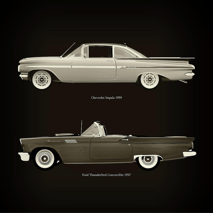 Chevrolet Impala 1959 and Ford Thunderbird Convertible 1957 Photograph by Jan Keteleer