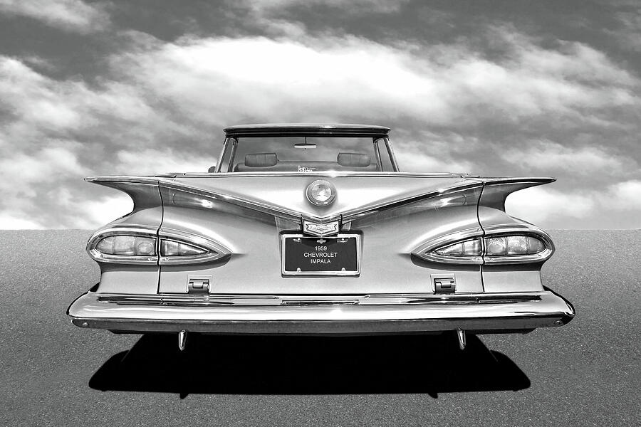 Chevrolet Impala 1959 in Black and White Photograph by Gill Billington