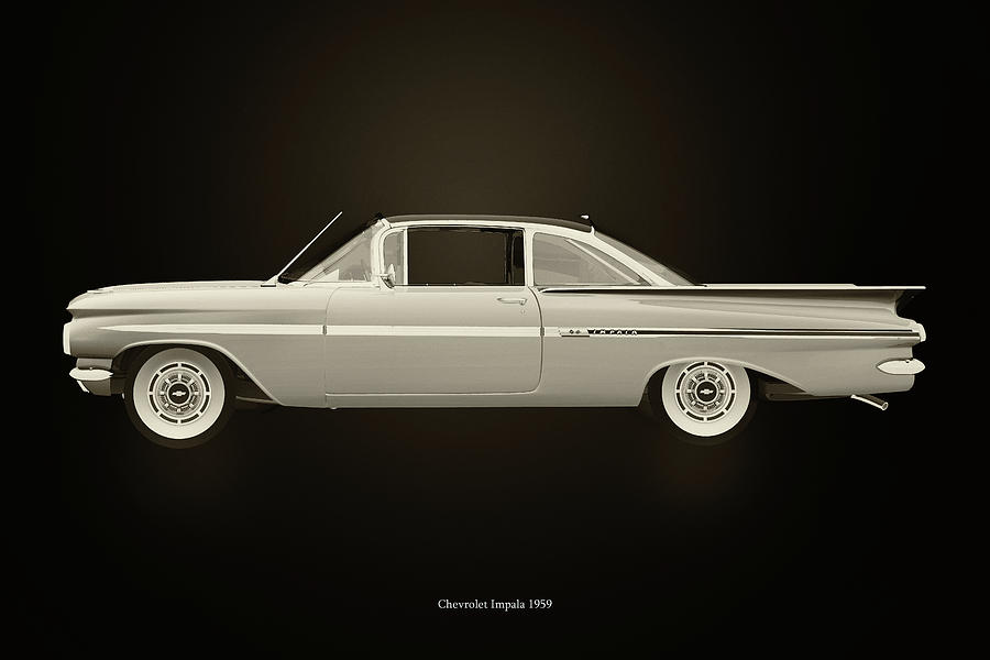 Chevrolet Impala from the 1950s Black and White Photograph by Jan Keteleer