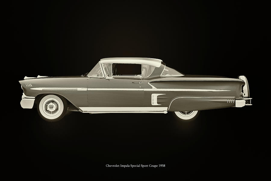Chevrolet Impala Special Sport 1958 Black and White Photograph by Jan Keteleer