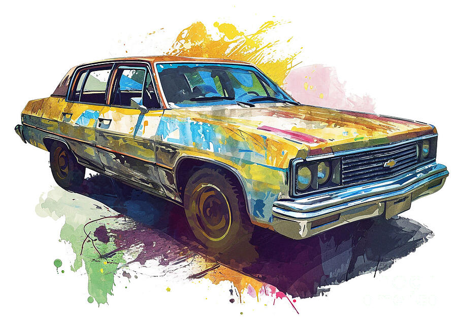 Vintage Car Painting - Chevrolet Prisma Joy auto vibrant colors by Clark Leffler