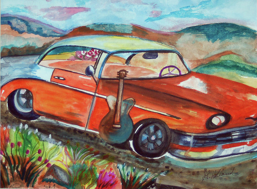 Chevy and Guitar Painting by Genevieve Holland
