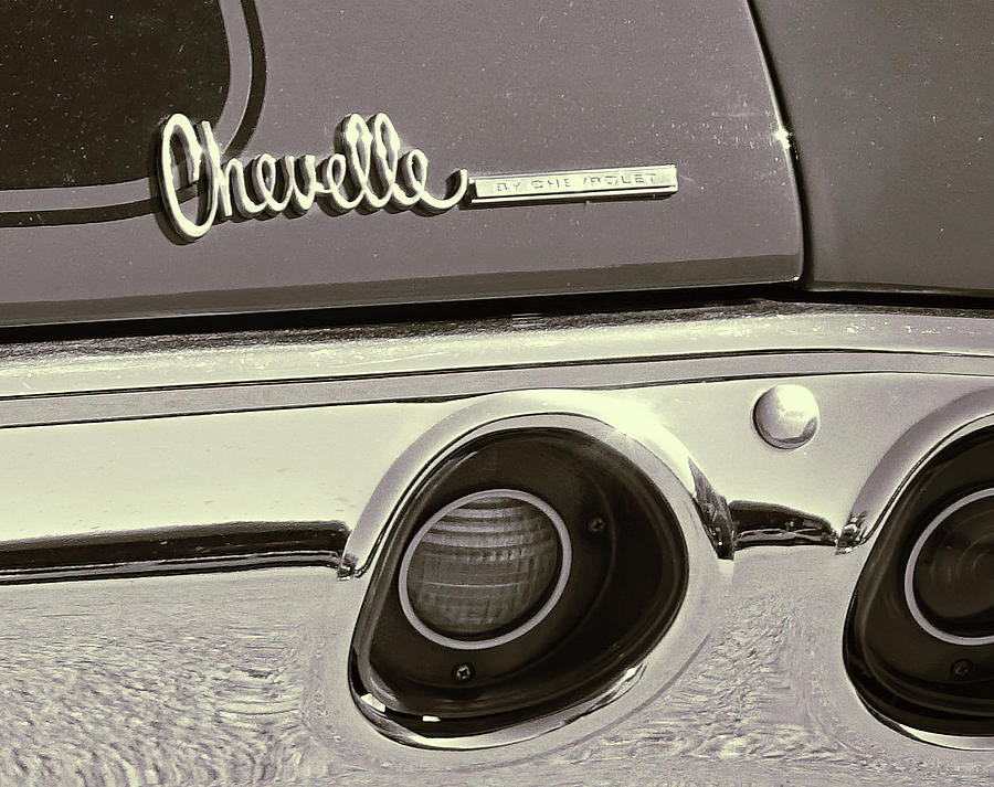 Chevy Chevelle emblem bw2 Photograph by Cathy Anderson