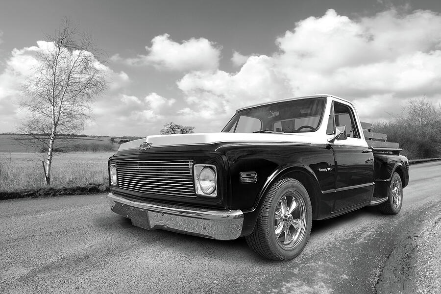 Chevy Custom C10 Stepside in Black and White Photograph by Gill Billington