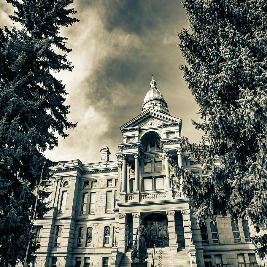 Capitol Building Photograph - Cheyenne Wyoming Capitol Building and Trees in Sepia 1x1 by Gregory Ballos