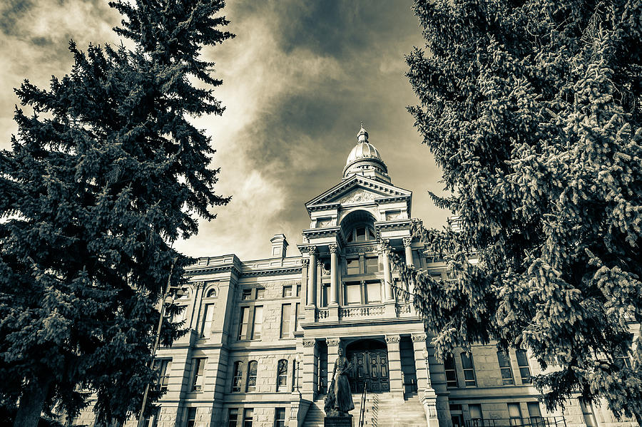Capitol Building Photograph - Cheyenne Wyoming Capitol Building and Trees in Sepia by Gregory Ballos