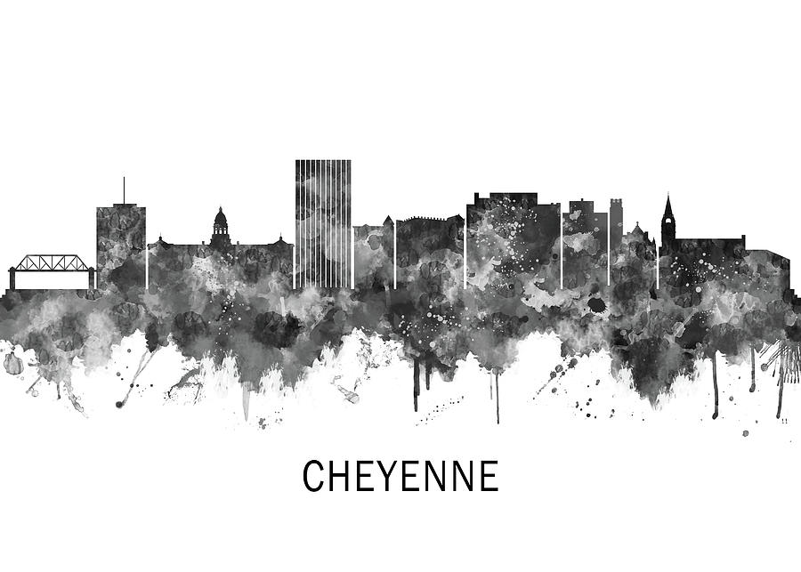 Cheyenne Wyoming Skyline BW Mixed Media by NextWay Art - Pixels