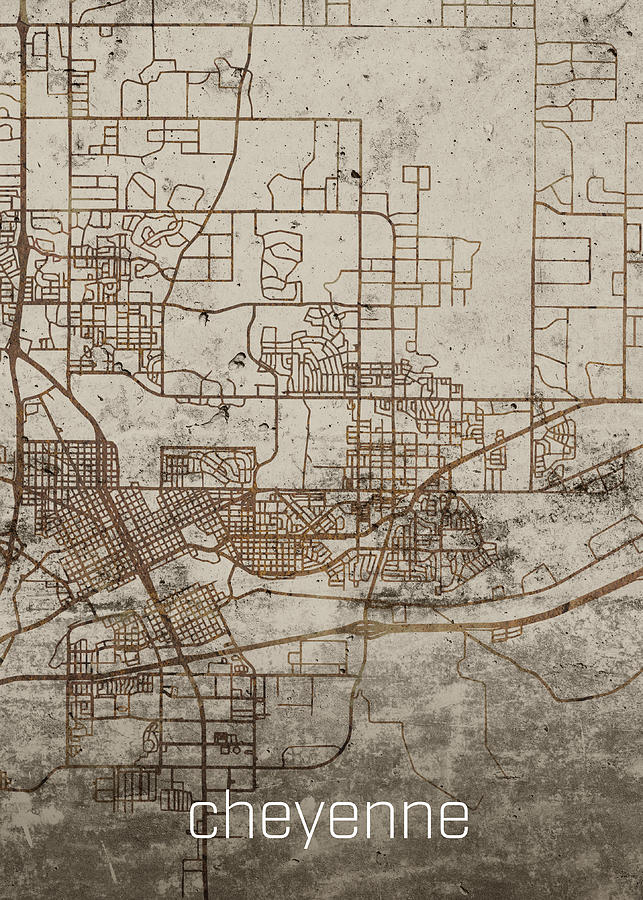 Cheyenne Wyoming Vintage City Street Map on Cement Background Mixed ...