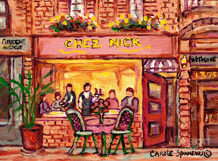 Chez Nick Greene Ave Westmount Cafe Romantic Bistro Table C Spandau Art Montreal Paintings For Sale Painting by Carole Spandau
