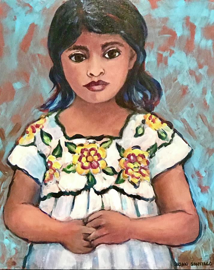 Chica en Blusa de Flores Painting by Susan Santiago