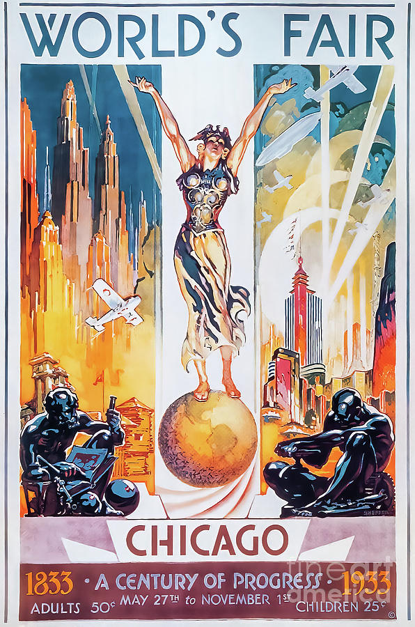 1933 Chicago Worlds Fair Century Art Poster 