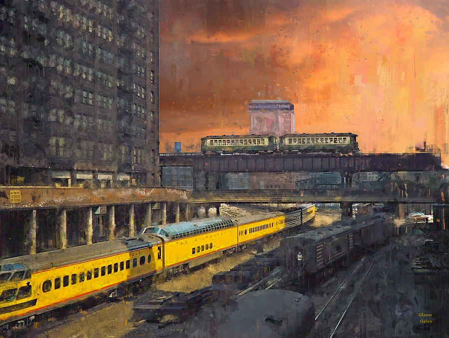 Chicago 1957 The Hiawatha Leaves Union Station Painting by Glenn Galen