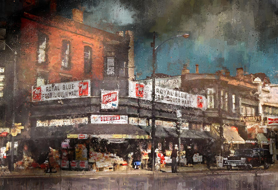 Rain Clearing in Chicago 1958 - Fullerton at Halsted and Lincoln Ave. Painting by Glenn Galen