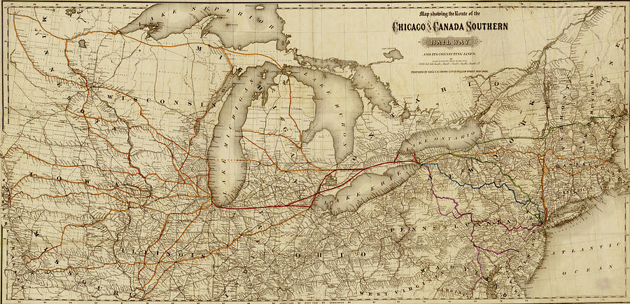 Transportation Drawing - Chicago and Canada Southern Railway 1872 by Vintage Maps